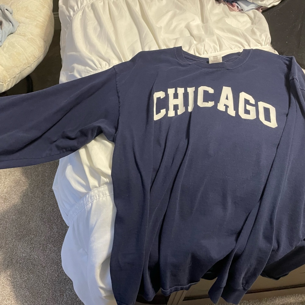 Long Sleeve Navy Blue CHICAGO Tee, Size XL